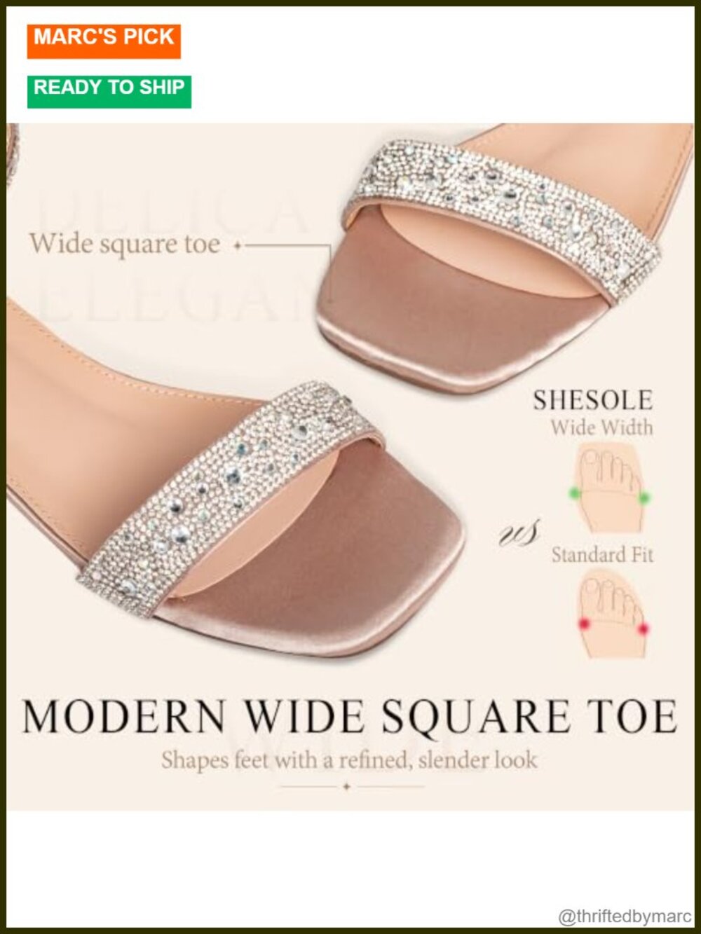Women's Wide Width Rhinestone Square Toe Low Heel Sandals Gladiator Ankle Strap - Picture 4 of 6